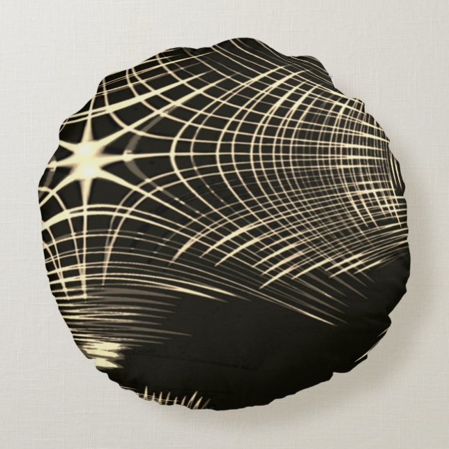 Almofada Redonda Linhas Khaki que se repetem em onda e cruzam (Verso)