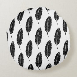 Almofada Redonda Linoco de pena russa preto-e-branco