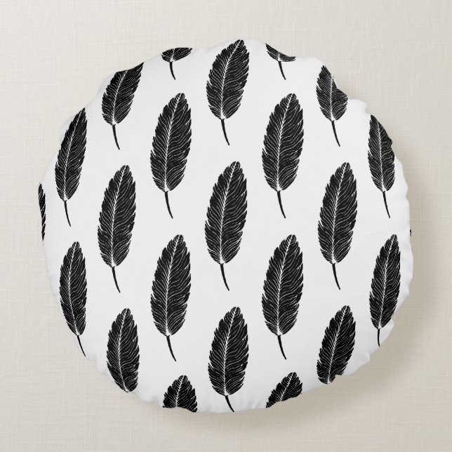 Almofada Redonda Linoco de pena russa preto-e-branco (Verso)
