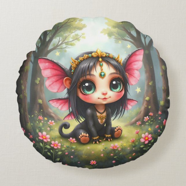 Almofada Redonda Liora – Guardiã de Estrelas Minúsculas.  (Frente)