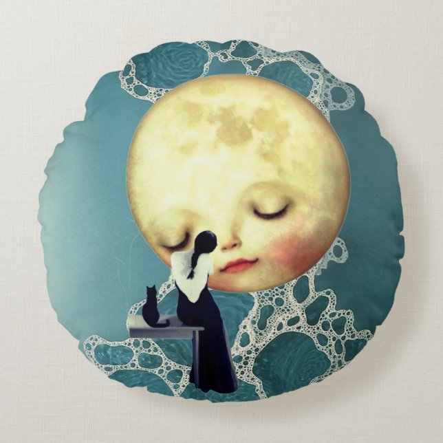 Almofada Redonda Liquid Blue Reverie — Contemporary Art Collection (Frente)