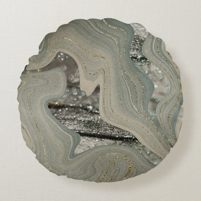 Almofada Redonda Liquid Marble Wave Glitter Glam 1 (Frente)