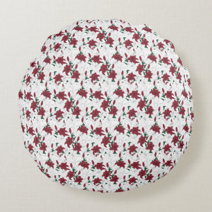 Almofada Redonda Lírios de Natal Vermelho e Branco