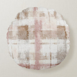Almofada Redonda Listras Abstratas Rosa Creme Marrom