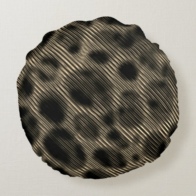 Almofada Redonda Listras beges estreitas e círculos escuros estranh (Verso)