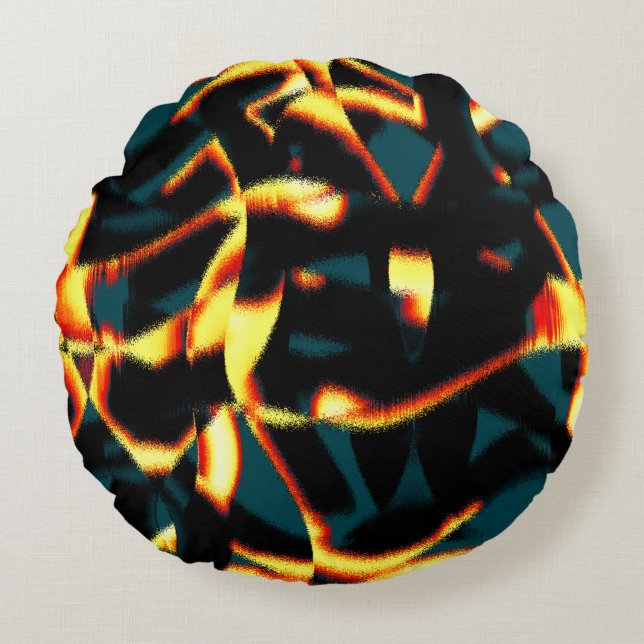 Almofada Redonda Listras queimadas com aspecto vermelho vermelho, b (Frente)