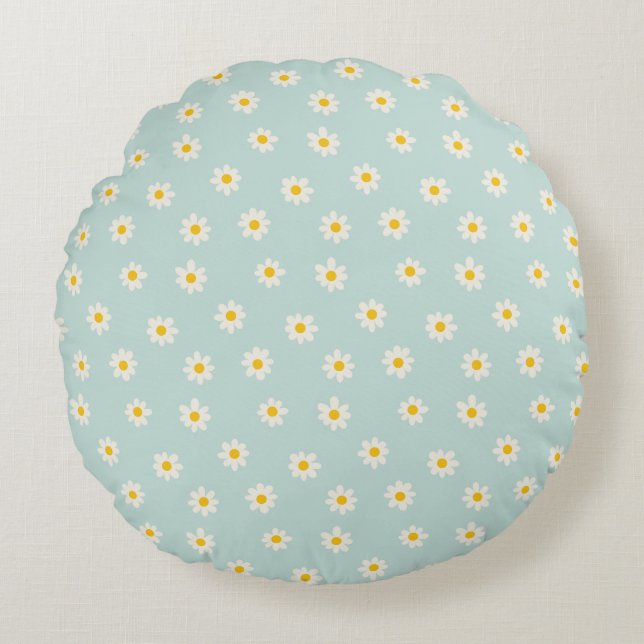 Almofada Redonda Little Daisies - soft teal (Frente)