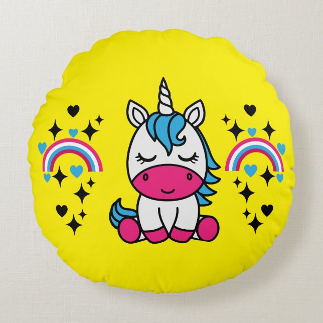 Almofada Redonda Little Girls Unicorn Pony (Frente)
