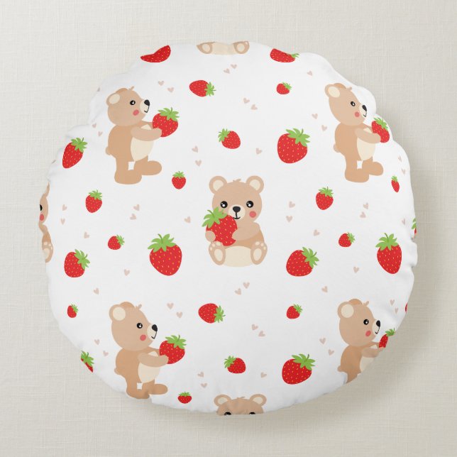 Almofada Redonda Little teddy bear with strawberry (Frente)