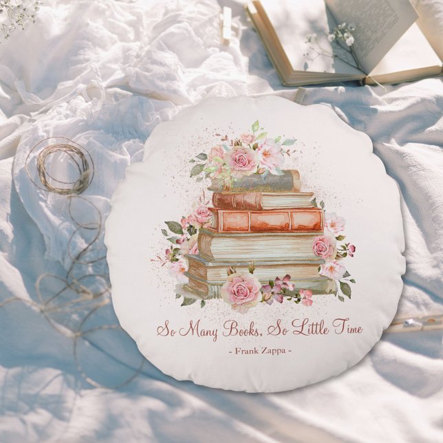 Almofada Redonda Livros de Cotação Personalizados e Rosas Rosa Vint (In situ)