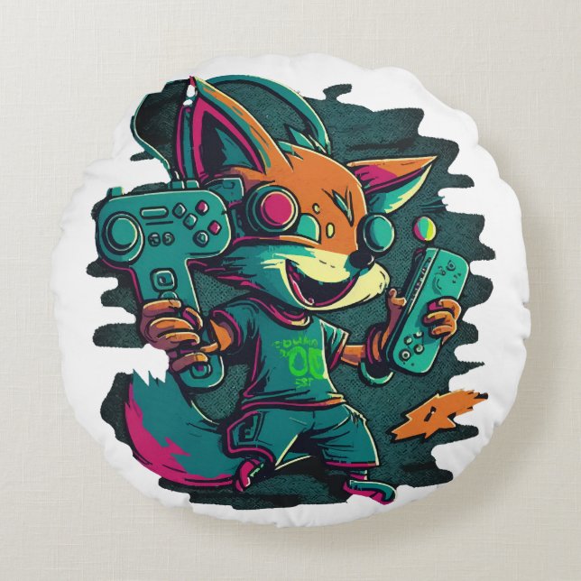 Almofada Redonda Lobos jogam jogos (Frente)