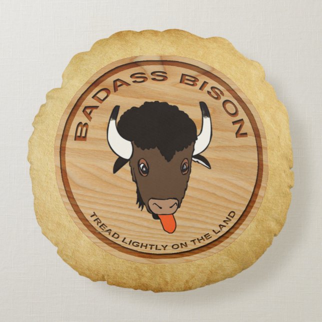 Almofada Redonda Logotipo de Fazenda Badass Bison (Frente)