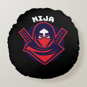 Almofada Redonda Logotipo Ninja – Emblema de Guerreiro Ousado