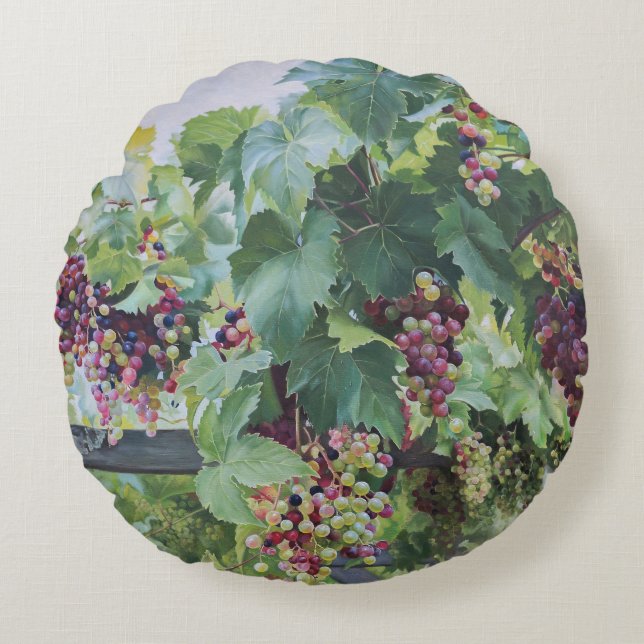 Almofada Redonda Loire Valley Vineyard – French Grape Painting (Frente)