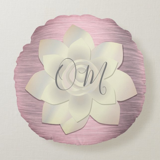 Almofada Redonda Lotus Elegante de Blush Rosa OM  (Frente)