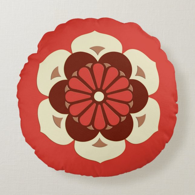 Almofada Redonda Lotus Flower Mandala, Mandarin Orange (Frente)