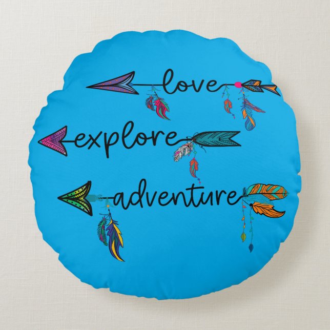 Almofada Redonda Love Explore Adventure Arrow Tribal Boho Design (Frente)
