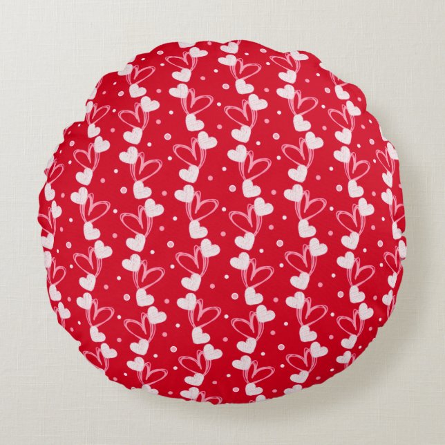 Almofada Redonda Love Hearts Doddles, Red Round Pillow (Frente)