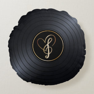 Almofada Redonda Love Music Notes Vinyl Record