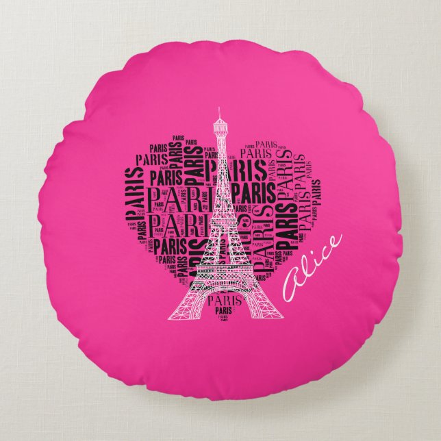 Almofada Redonda Love Paris | Torre Eiffel Adorável (Frente)