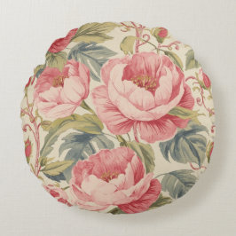Almofada Redonda Lovely Pink Peoni Flowers Pattern, Elegant