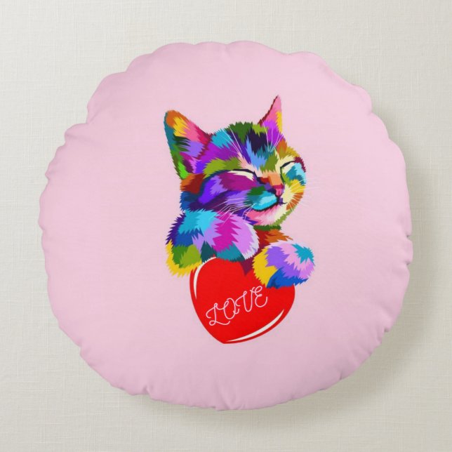 Almofada Redonda  Loving kitten - round shape. (Frente)