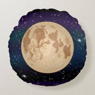 Almofada Redonda Lua cheia na noite estelar desenhada