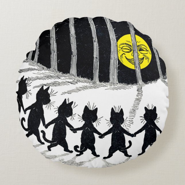 Almofada Redonda Lua de cheio e Gatos, Louis Wain (Frente)