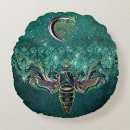 Almofada Redonda Lua de mariposa esmeralda noite espargueira verde