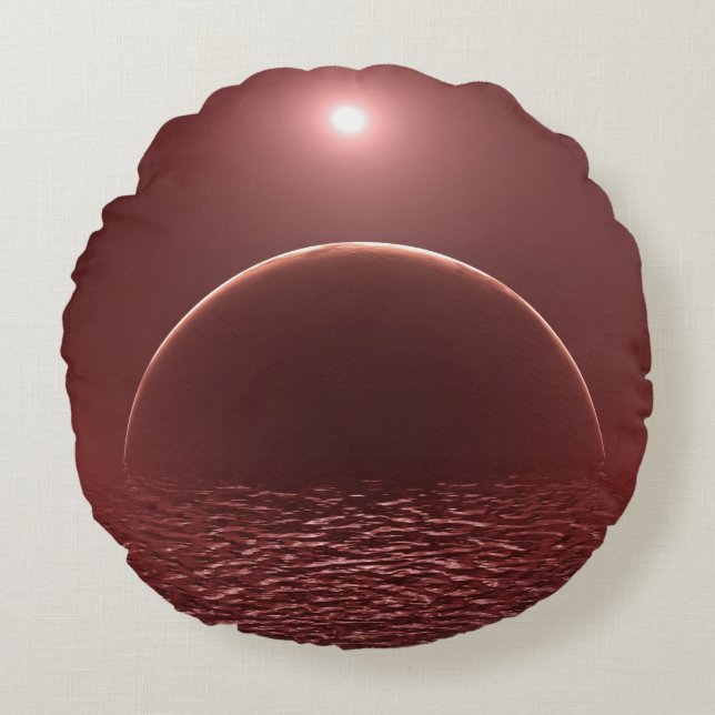 Almofada Redonda Lua do Oceano Escarlate (Frente)