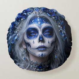 Almofada Redonda Lua Safira Calavera – Azul Celestial