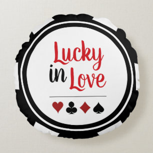 Almofada Redonda Lucky In Love Black White Poker Chip