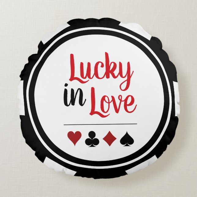 Almofada Redonda Lucky In Love Black White Poker Chip (Frente)