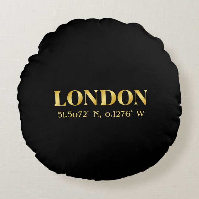 Almofada Redonda Lux Dourado London Latitude & Longitude (Frente)