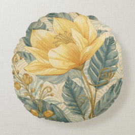 Almofada Redonda Luxuoso, Belo Padrão de Flor de Limão Amarelo