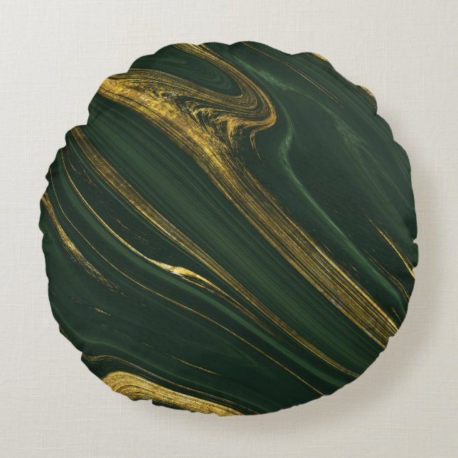 Almofada Redonda Luxuoso Onyx Verde: Ouro Marble. (Frente)
