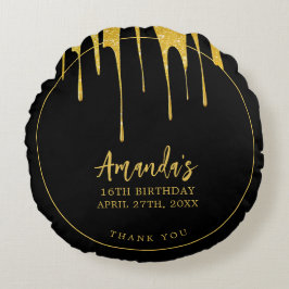 Almofada Redonda Luxúria Dourada Glitter Gota Doce 16 Aniversário