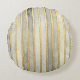 Almofada Redonda Luxurious, Gold Beigi Grey Stripes,Elegant, Modern