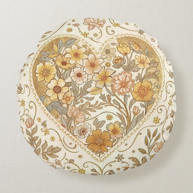 Almofada Redonda Luxury, , Beigi Gold ,Love Heart , Valentine's Day (Frente)