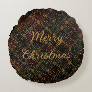 Almofada Redonda Luxury, Christmas Pattern, Gold Merry Christmas