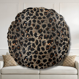 Almofada Redonda Luxury Glitter Brown Black Gold Leopard Pattern