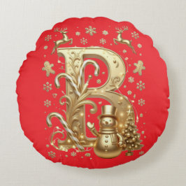 Almofada Redonda Luxury Gold Letter B Snowman Red Round Pillow