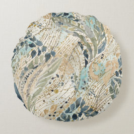 Almofada Redonda Luxury Leaves Pattern with Gold, Sage, Beige Color