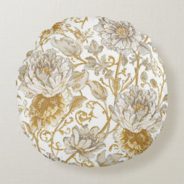 Almofada Redonda Luxury,The Beauty of Blooming Gold Flowers Patter