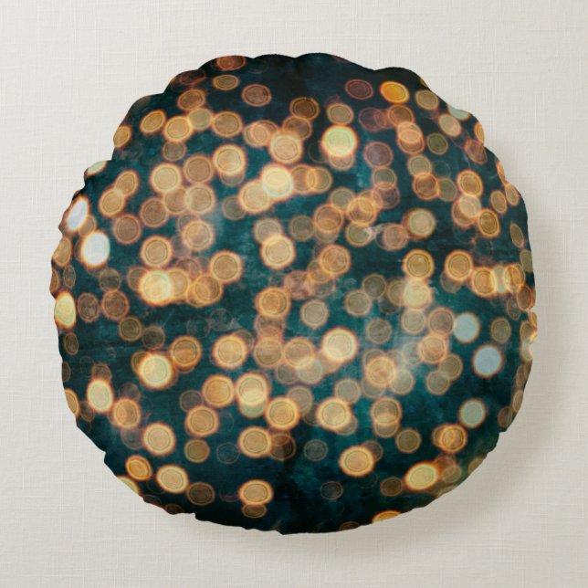 Almofada Redonda luzes no fundo abstratas, fundo, preto, desfocado (Frente)