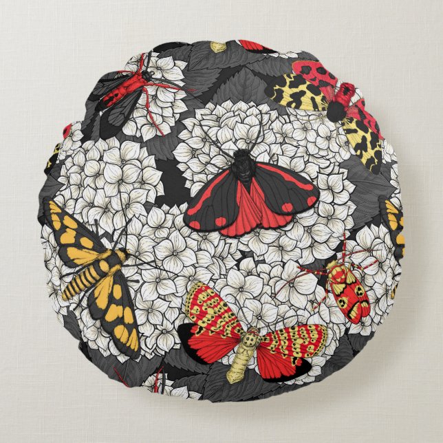 Almofada Redonda Luzes sobre hidrangea branca (Frente)