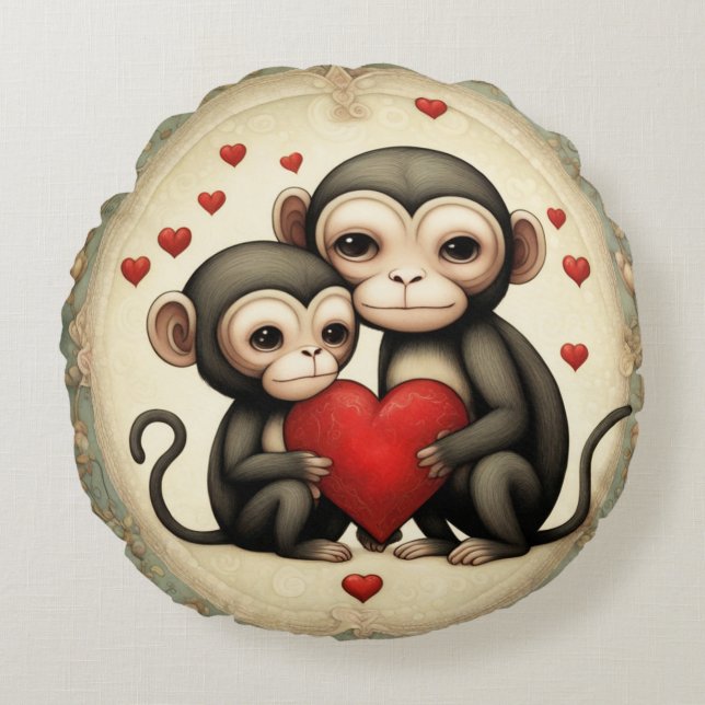 Almofada Redonda Macaco Amor (Frente)