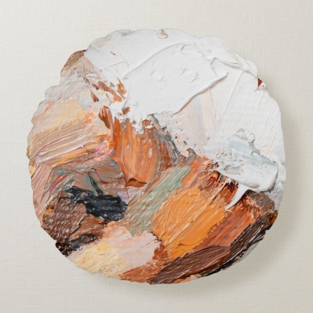 Almofada Redonda Macro. Abstrato art. Óleo pastoso em relevo, expre (Frente)