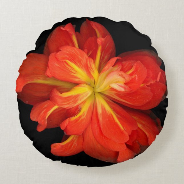 Almofada Redonda Macro de Begonia Laranja Vibrante (Frente)