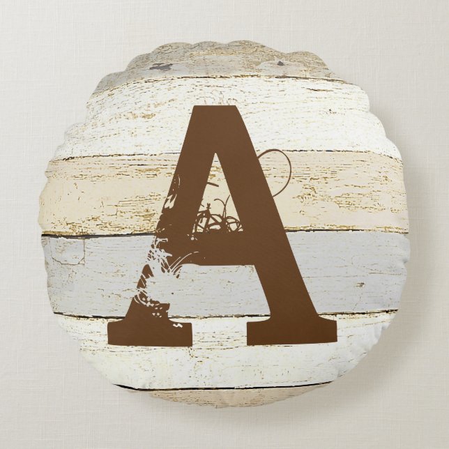 Almofada Redonda Madeira russa e travesseiro redondo de letra (Frente)